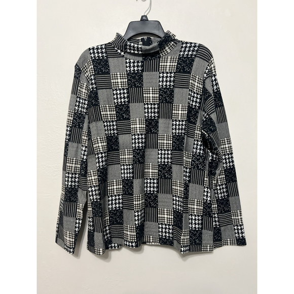 Orvis Tops - Orvis Vintage Madras Patchwork Mock Turtleneck Top Womens Large Long Sleeve